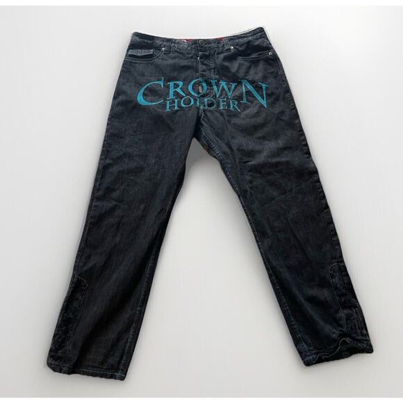 Vintage Crown Holder Y2K Baggy Jeans Embroidered 40/34 - Picture 1 of 9
